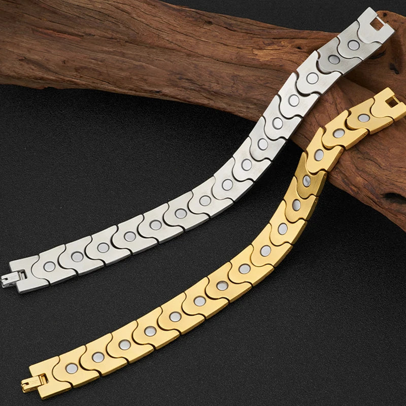 16MM Gold Color Stainless Steel Men's Magnetic Therapy Bracelets For Arthritis Pain Relief and Carpal Tunnel Bracelet