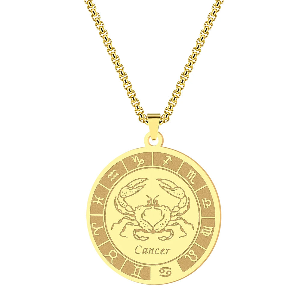 Kinitial Stainless Steel Cancer Zodiac Necklace Pendant for Women Girls Twelve Constellation Chocker Necklaces Jewelry Gift