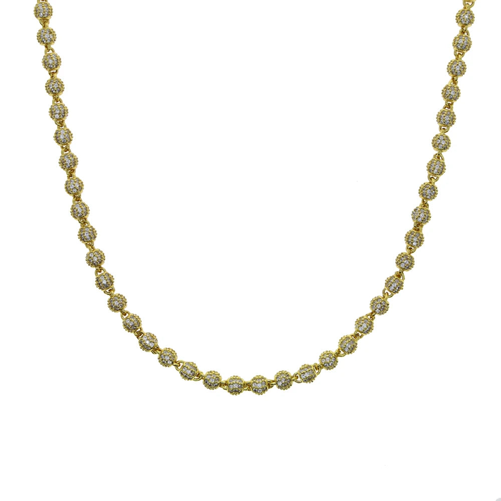 Iced Out Tennis Ball Charm Choker Necklace — Copper Alloy
