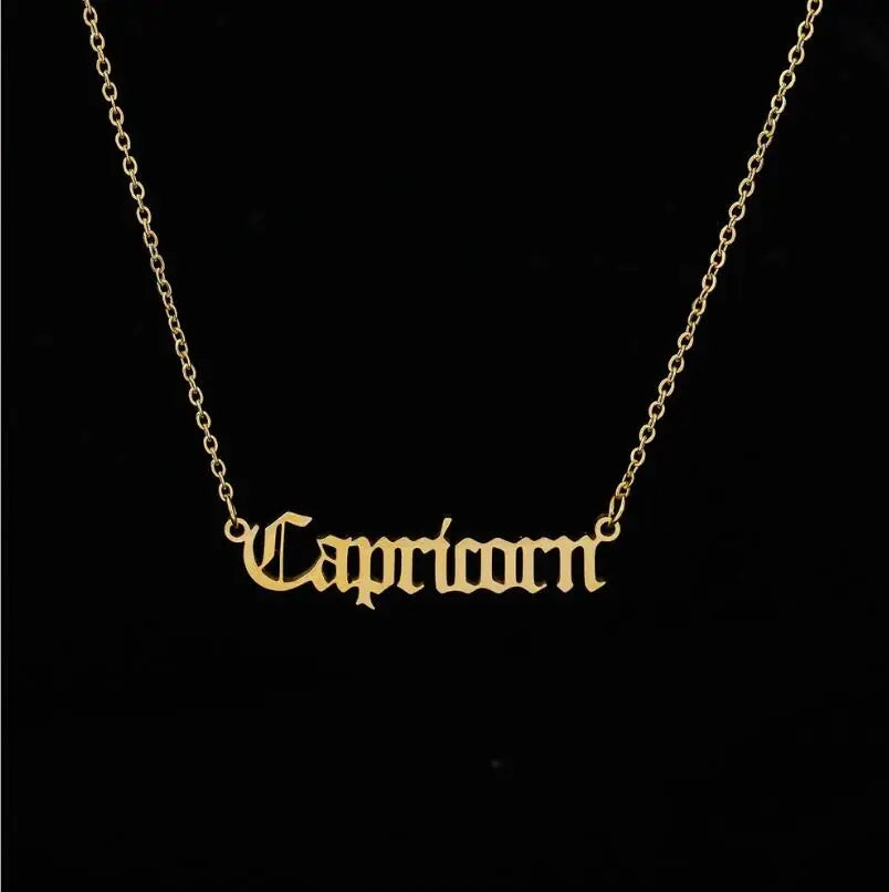 Personalize Jewelry Leo Zodiac Sign Astrology Necklace Star Sign 12 Constellation Old English Letter Aries Necklaces Gift