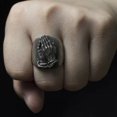 Virgin Mary Praying Hands Ring for Men — Vintage Religious Band