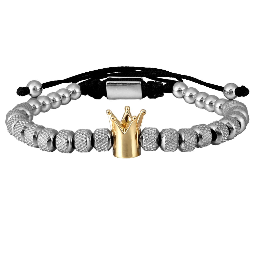 Luxury Crown Men Bracelet 316L Stainless Steel Bracelet Banlge Titanium Steel Gold Color Bracelet Adjust Size Men