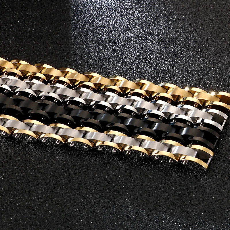 Gold Color Stainless Steel Men's Bracelets 11MM Chain Bracelet for Man Homme Men's Jewelry Best Friends Birthday Gifts