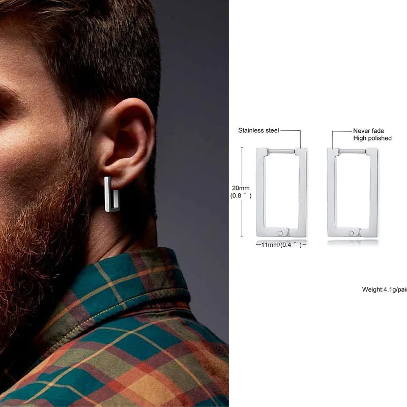 Minimal Rectangular Stud Earrings — Stainless Steel
