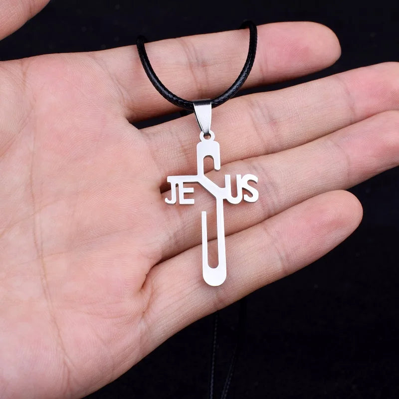 Jesus Cross Pendants & Necklaces Men Stainless Steel Never Fade Pendants Rope Chain Religious Necklaces Women Christian