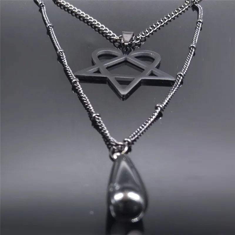 Gothic Layered Black Chain Necklace — Stainless Steel
