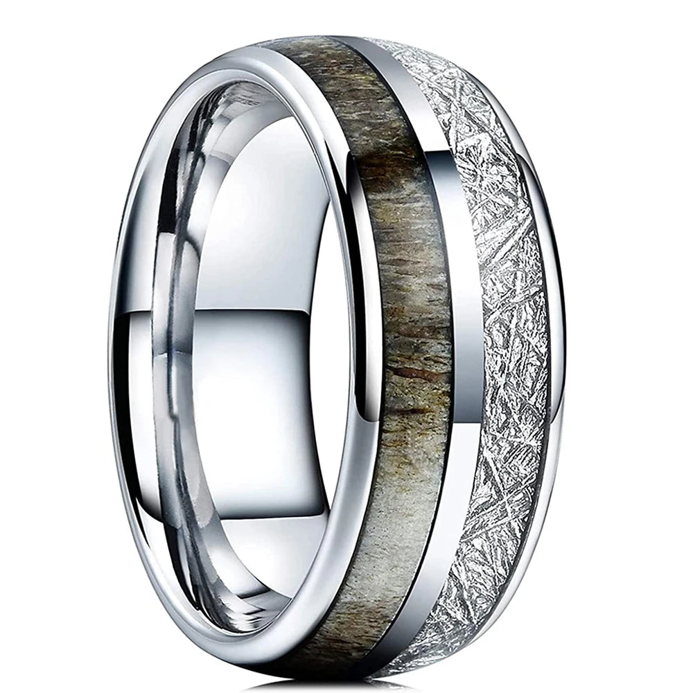 Fashion 8mm Silver Color Men Stainless Steel Ring Inlay Colorful Abalone Shell Rings For Men Women Wedding Band Jewelry Gifts