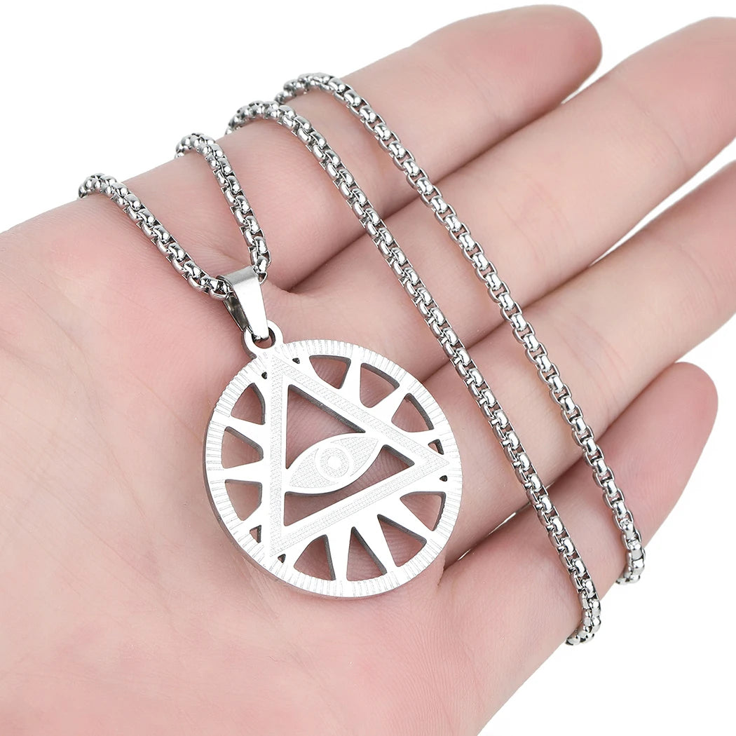All-Seeing Eye Pyramid Necklace — Stainless Steel