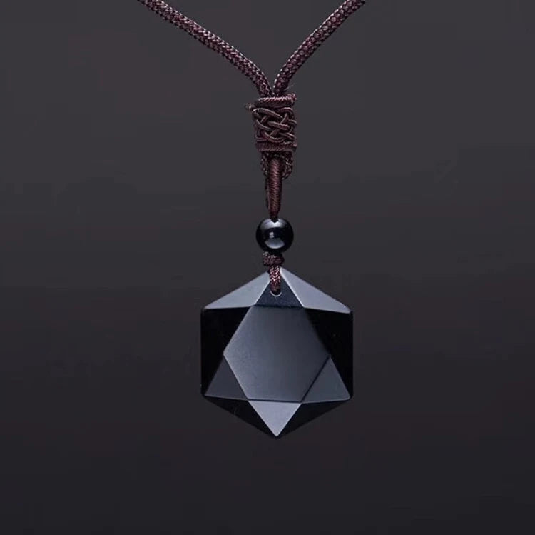 New Fashion Black Obsidian Pendant Necklace Obsidian Star Pendant Lucky Love Crystal Jewelry With Free Rope Drop