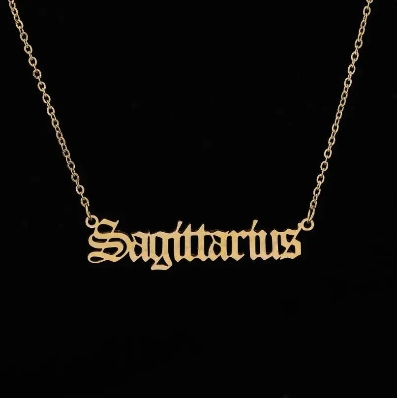 New Constellation Zodiac Necklaces Jewelry for Women Antique Style Designed Letter Taurus Aries Pendant Necklaces Gift Collier