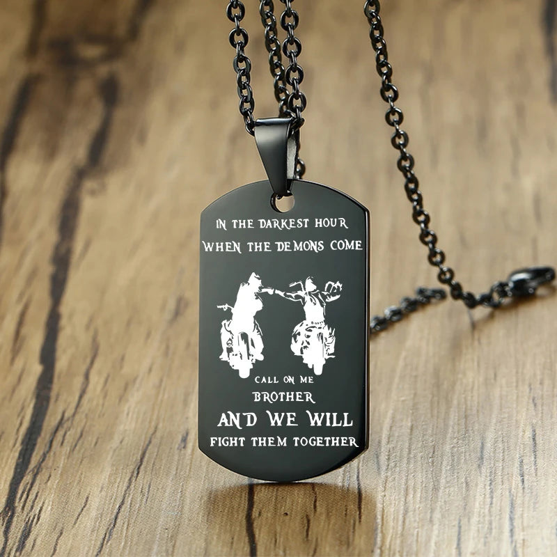 Vnox In the Darkest Hour When Demons Come Brothers Dog Tags for Men Stainless Steel Pendant BFF Necklaces Fraternal Gift