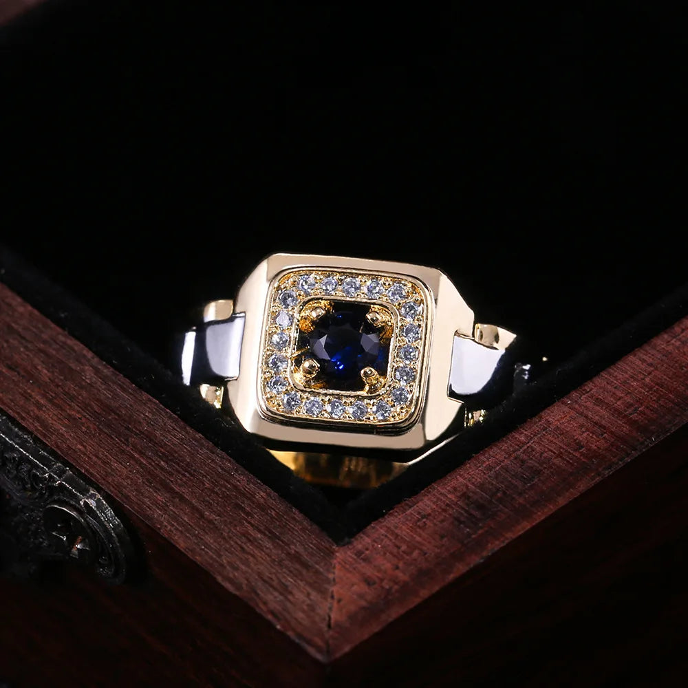 Iced Out Blue CZ Statement Ring, 1 Carat — Multi-Tone