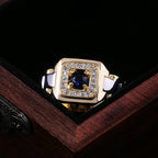 Iced Out Blue CZ Statement Ring, 1 Carat — Multi-Tone