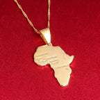 African Map Pendant Necklace — Gold-Tone, Engraved City Names