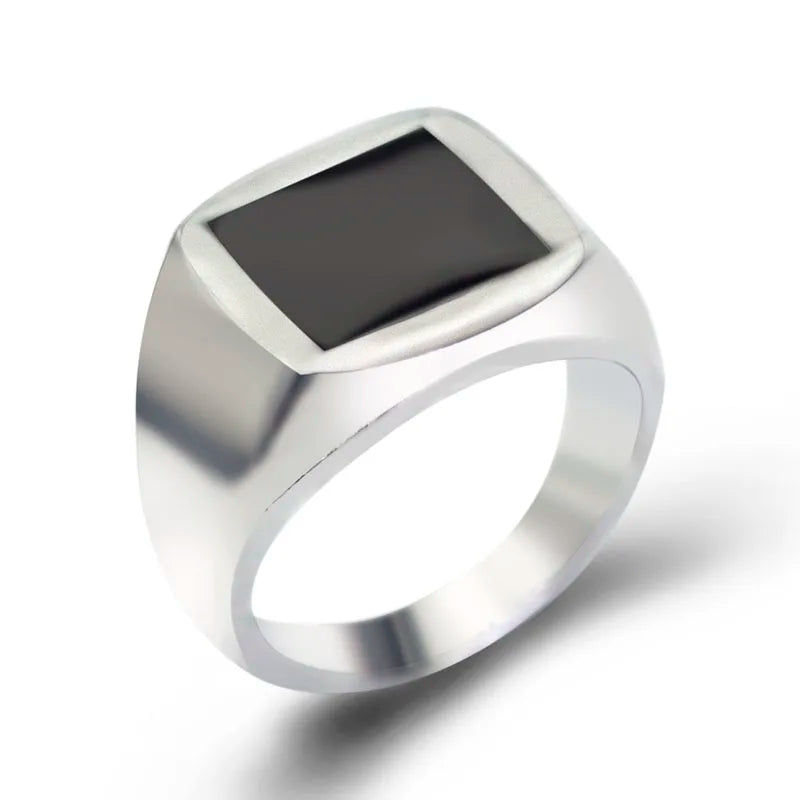 Square Signet Ring for Men — Wide Black-Tone Band