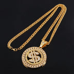 Hip Hop Rotatable US Dollar Pendant Necklace Men Gold Sliver Color Ice Out Crystal Sign Rock Pendant Bling Rapper Bling Jewerly