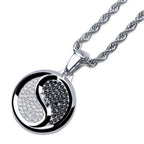 Iced Out Yin Yang Tai Chi Round Pendant Necklace