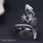 Buyee 925 Sterling Silver Male Unique Ring Finger Gray Lizard Animal Open Ring for Men Fashion Punk Big Fine Jewelry Circle