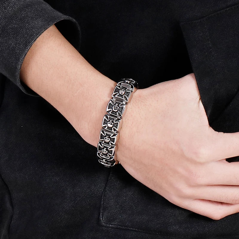 Skull Cross Shaped Man Bracelet Solid 316L Stainless Steel Masculine Jewelry Biker Gothic Punk Rock