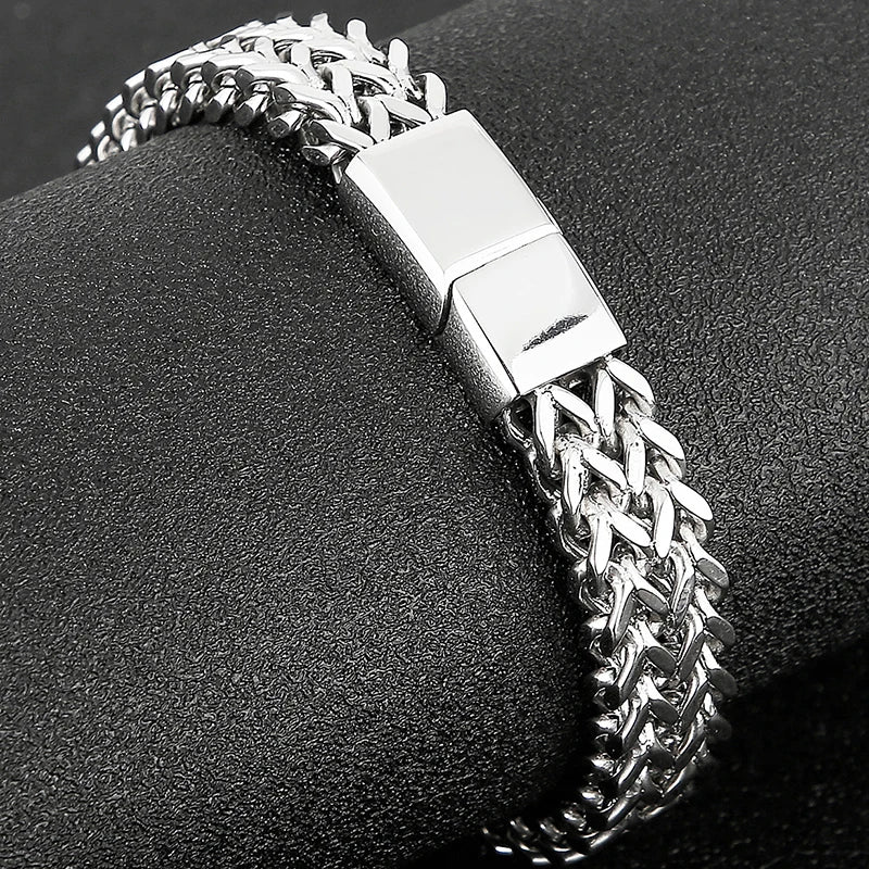 Gold Color Stainless Steel Bracelet for Men 11MM Link Chain Men's On Hand Bands Bracelets Male Jewellery Iron Mannen