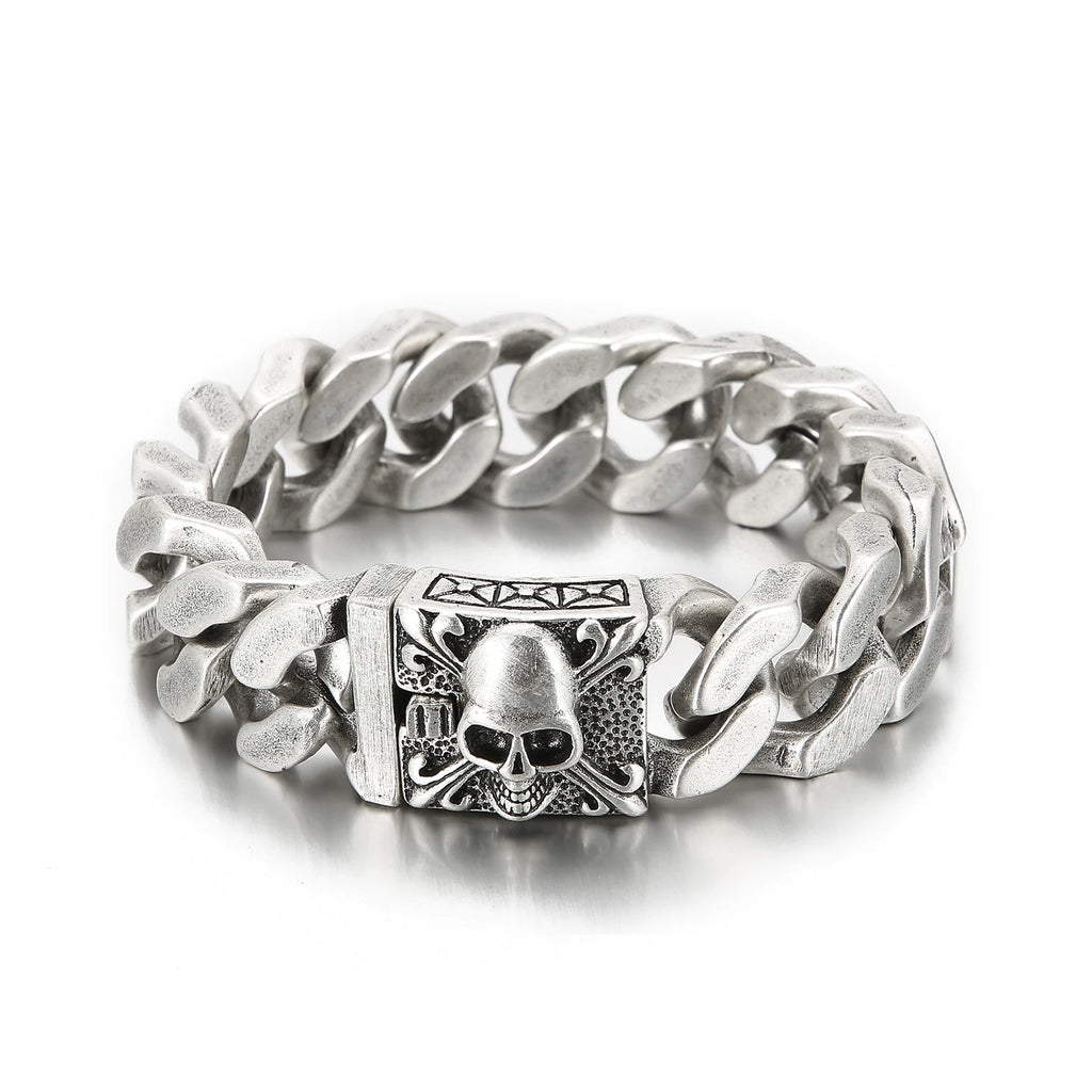 20mm Chunky Cuban Chain Bracelet with Skull Charm