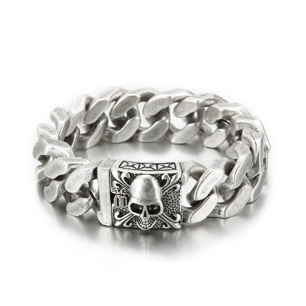 20mm Chunky Cuban Chain Bracelet with Skull Charm