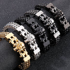 Gothic Stainless Steel Men's Bracelets With Skull Head Double Layer Franco Link Curb Chain Bracelet Man Jewelry With