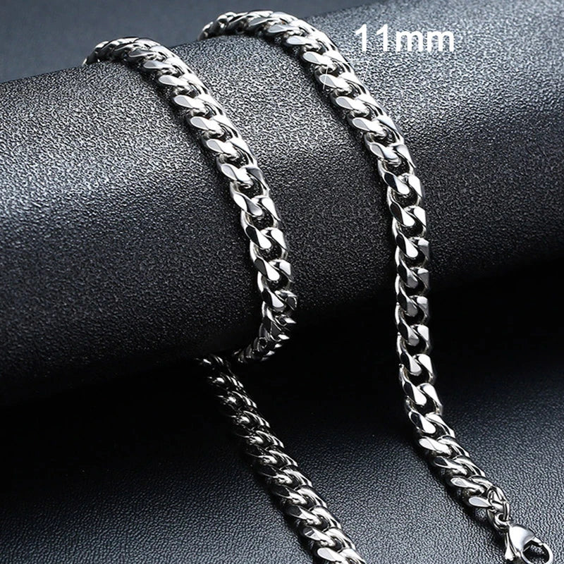 Vnox 18-70cm Curb Chain Necklaces 3-11mm Men's Miami Cuban Link Classic Punk Heavy Metal Stainless Steel Long Women