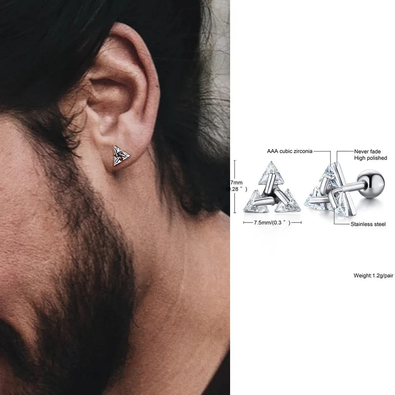 Iced Out Triangle Zircon Stud Earrings — SS