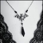 New Goth Antique Silver Filigree Vampire Bat Cross Necklace Pendant Charm Statement Grunge Novelty Jewelry Women
