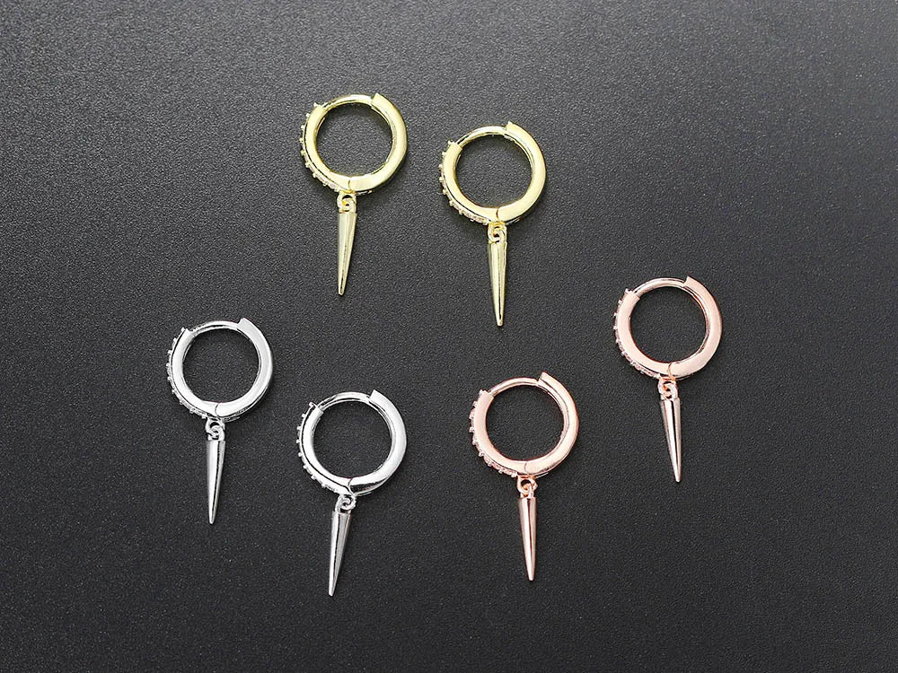 Iced Out Spike Dangle Earrings Stainless Steel