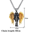 Mens Norse Knight Necklaces Titanium Steel Gold Color Archangel Wings Amulet Pendant Male Jewelry Never Fade Guardian Angel Gift