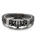 Gothic Stainless Steel Men's Bracelets With Skull Head Double Layer Franco Link Curb Chain Bracelet Man Jewelry With
