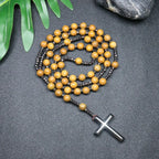 Rosary Necklace For Men Women 8mm Tiger Eye Black Obsidian Beads Necklace Christ Buddhist Meditation Cross Necklace Jewelry