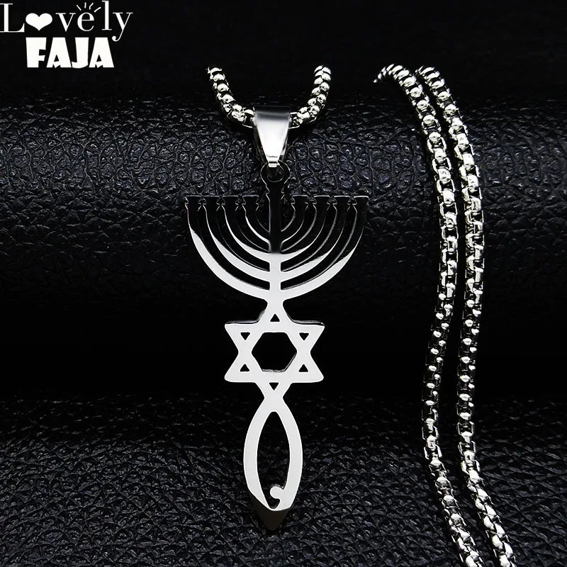 Messianic Silver Pendant Necklace — Stainless Steel