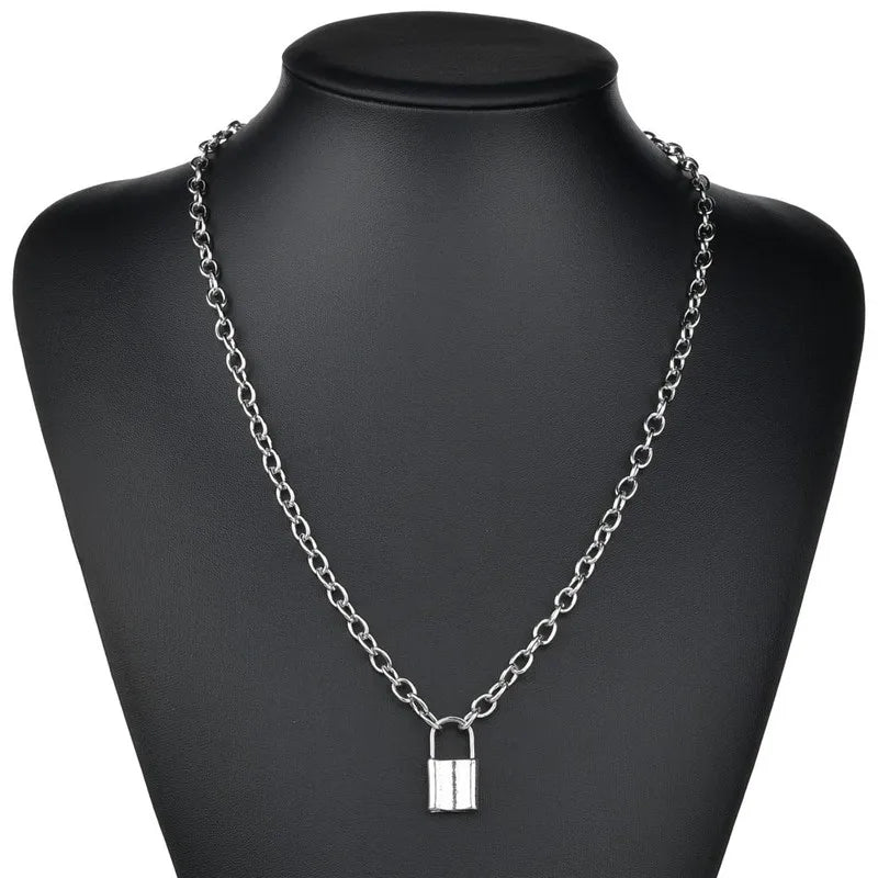 Silver-Tone Layered Lock Chain Choker Necklace