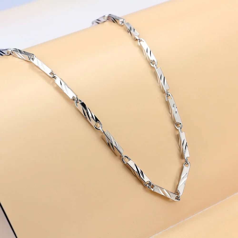 New Fashion Punk Man & Woman Square Carving Pattern 925 Sterling Silver Necklace Men 3MM 20 inches Link Chain Jewelry