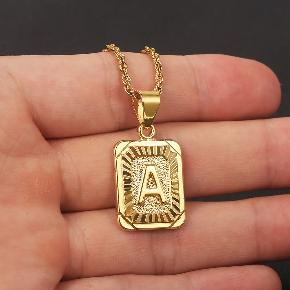 Women Men A-Z Letter Necklaces Gold Color Initial Name Pendant Rope Chain English Alphabet Couple Jewelry Gift