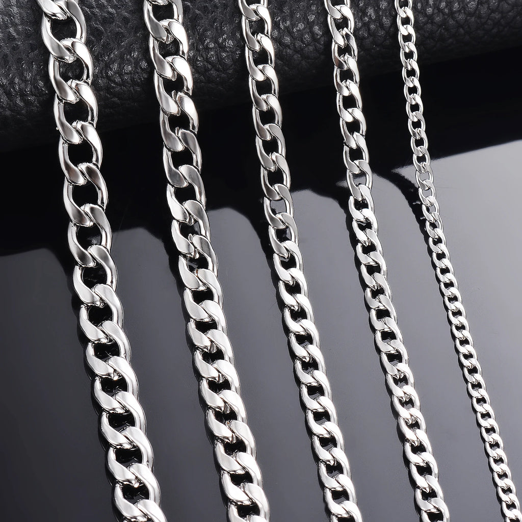1 Piece Width 3mm-9.5mm Curb Cuban Link Chain Necklace for Men Women Basic Punk Stainless Steel Chain Chokers