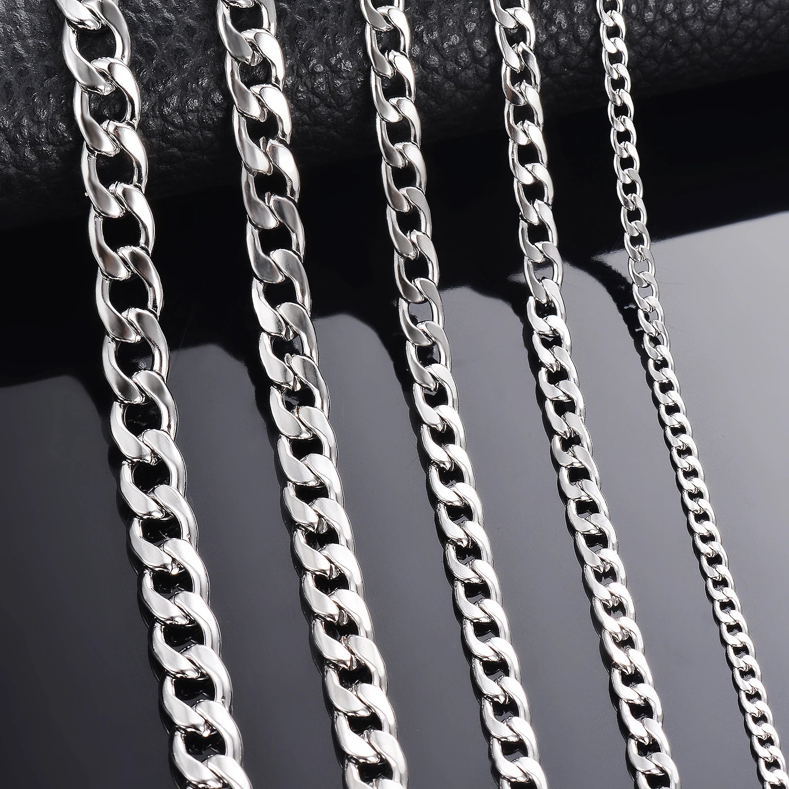 1 Piece Width 3mm-9.5mm Curb Cuban Link Chain Necklace for Men Women Basic Punk Stainless Steel Chain Chokers