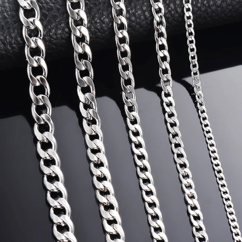 1 Piece Width 3mm-9.5mm Curb Cuban Link Chain Necklace for Men Women Basic Punk Stainless Steel Chain Chokers