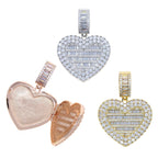 Iced Out Locket Love Heart Charm Pendant Can Be Opened DIY Photo Hip Hop 5A Cubic Zirconia CZ Tennis Chain Necklace Mens