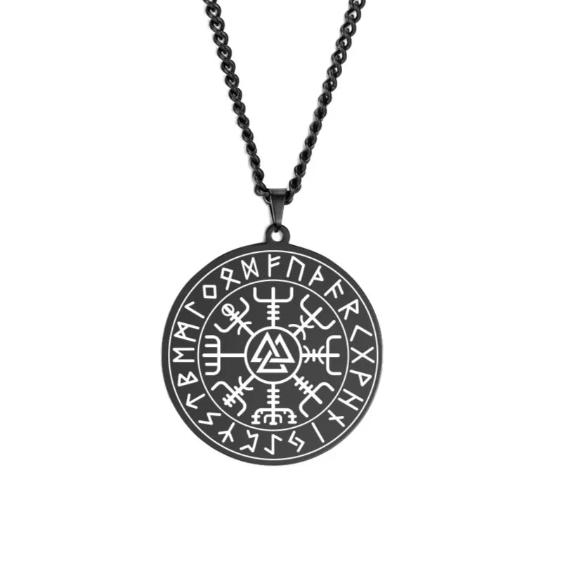 Dawapara Nordic Symbol of Norse Compass In Rune Circle Vegvisir Pendant Necklace Stainless Steel Jewelry Amulet Necklace