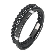 Charm Magnet Clasp Natural Stone Bead Bracelet — Stainless Steel