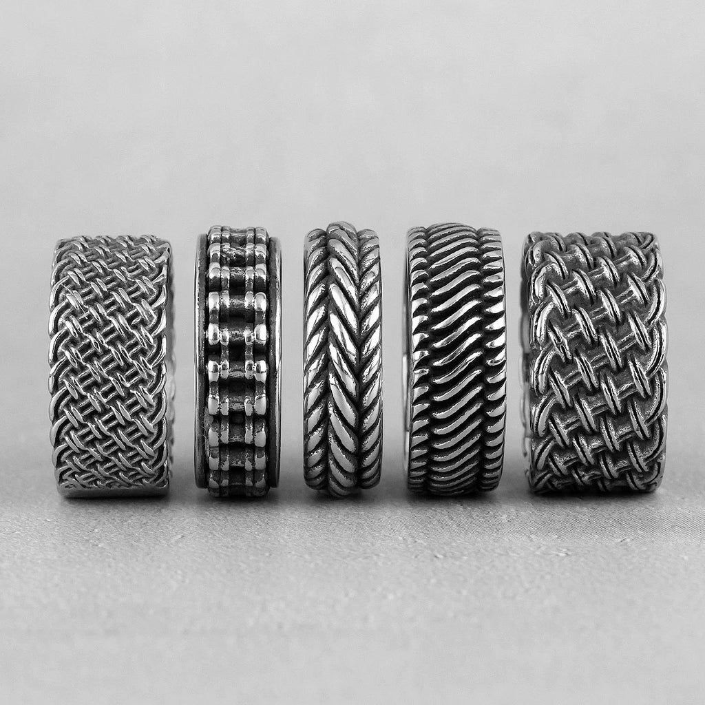 Grid Weave Stainless Steel Mens Rings Retro Industrial Style Simple for Male Boyfriend Biker Jewelry Creativity Gift