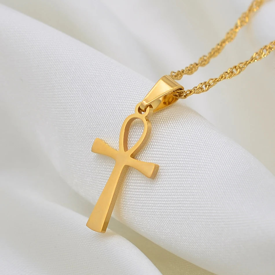 Ankh Cross Egyptian Pendant Necklace — Two-Tone Stainless Steel