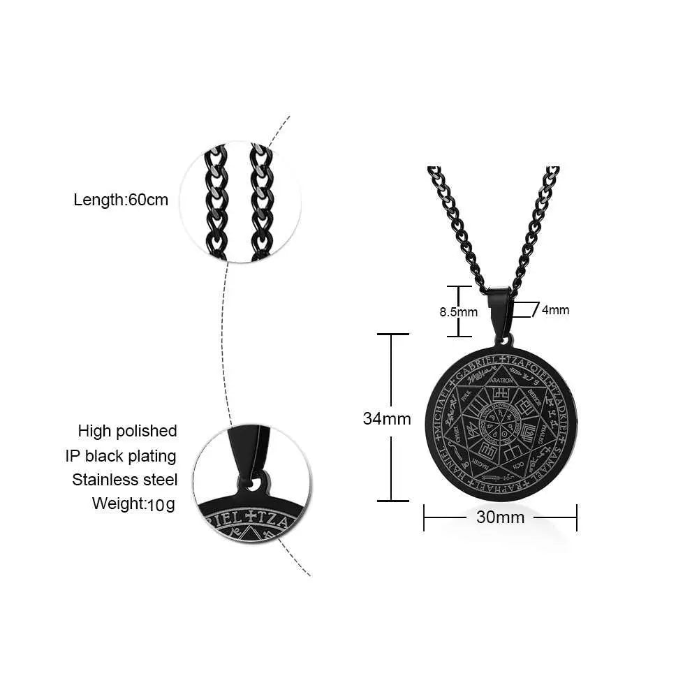 Men Necklace,Seal of the Seven Archangels Necklaces,Stainless Steel The 7 Archangels Sigil, Solomon Kabbalah Amulet Pendants