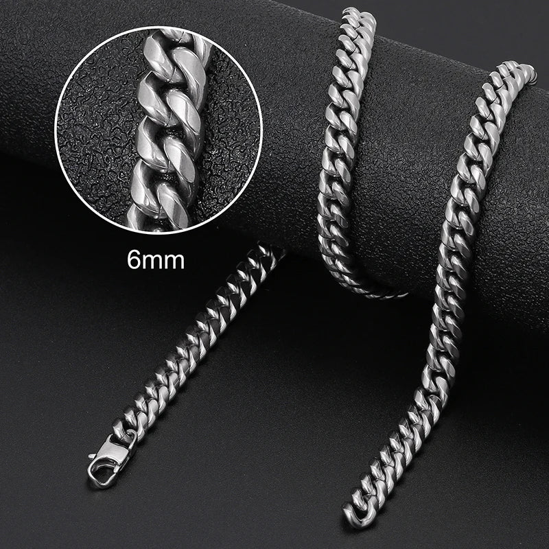 8mm 6mm Classic Cuban Chain Stainless Steel Necklace For Men's Women Chains Around The Neck Gold Silver Color Necklace Gift