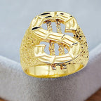 Trendy Fashion Gold Color Hip Hop Style Ring Dollar Sign Creative Mens Rock Style Ring Design Party Jewelry Accessories