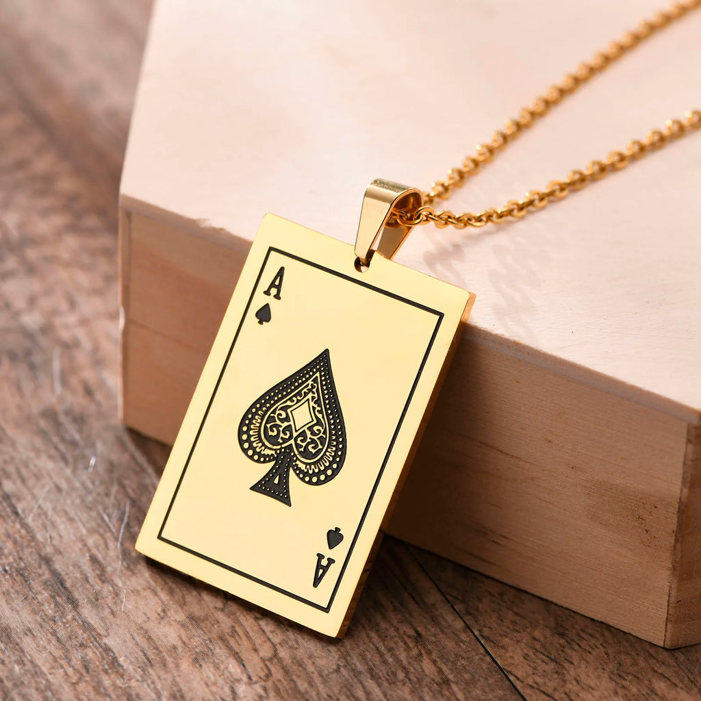 Vnox Lucky Ace of Spades Men Necklaces Jewelry,Stainless Steel Poker A Pendant,Rock Punk Casino Good Fortune Collar
